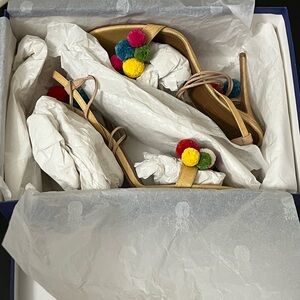 Aquazzura Gold Heels with Multicolor Pom-Poms